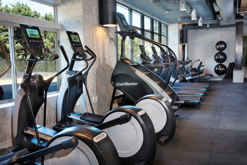 Fairfax VA Luxury Apartments for Rent - Scout on the Circle 24-Hour Fitness Center with Stairmasters, Ellipticals, Treadmills, Exercise Balls, and More